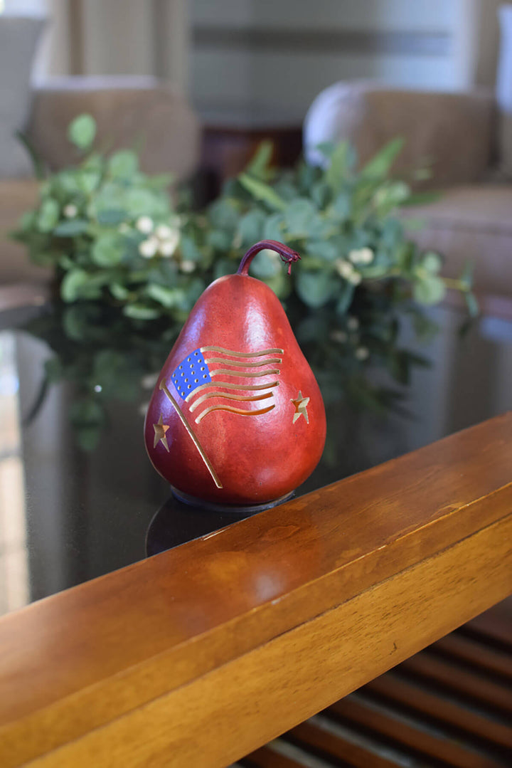 Miniature American flag gourd at Meadowbrooke Gourds