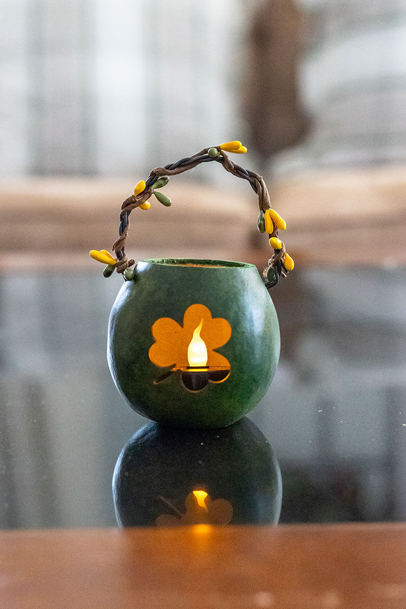 Saint Patrick's Day Gourd Basket at Meadowbrooke Gourds. 