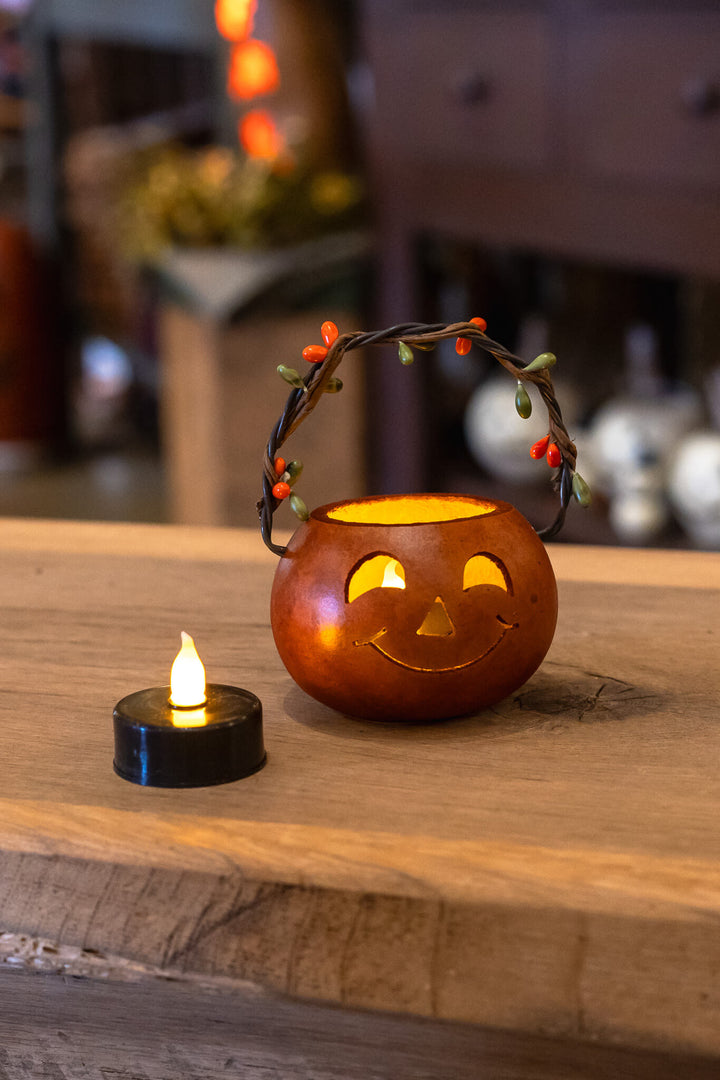 Battery Operated Black Tea Light with Gourd Basket 