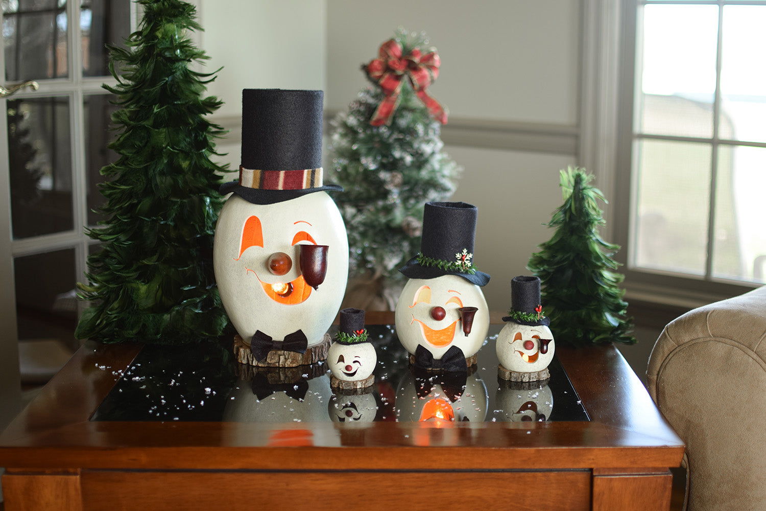 Clyde the snowman gourd collection at Meadowbrooke Gourds