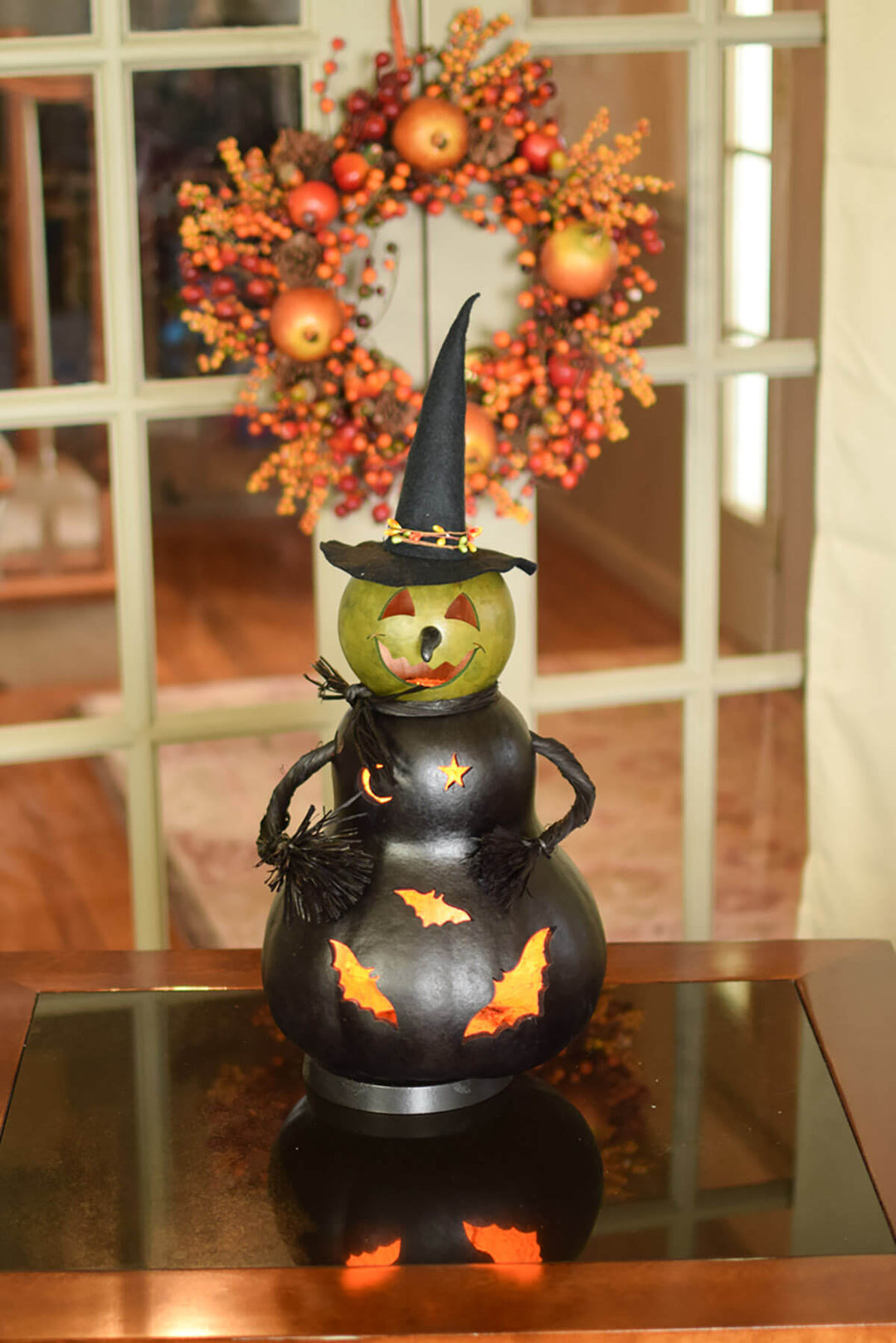 Fiona the witch large lit gourd at Meadowbrooke Gourds