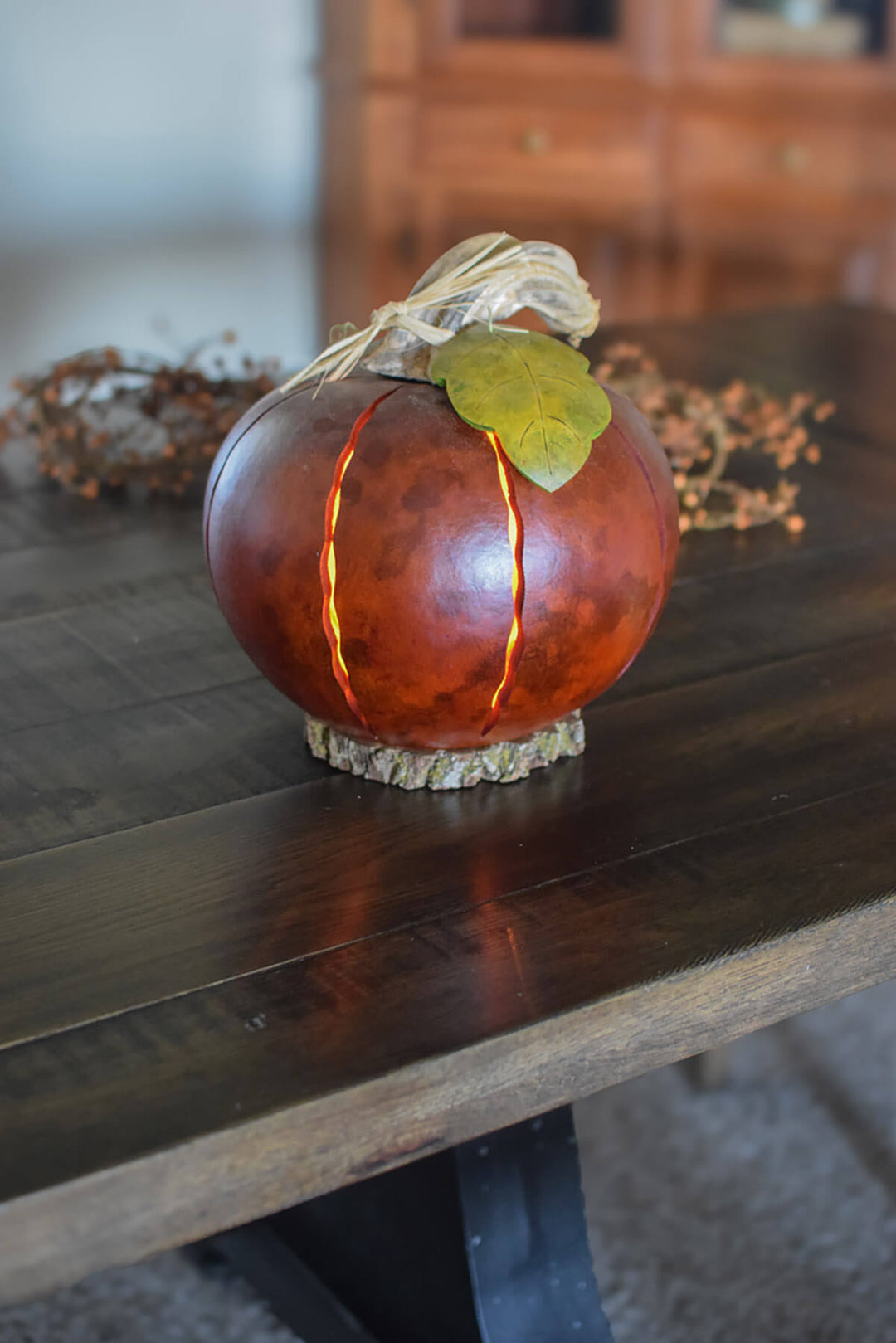 Orange luminary gourd at Meadowbrooke Gourds