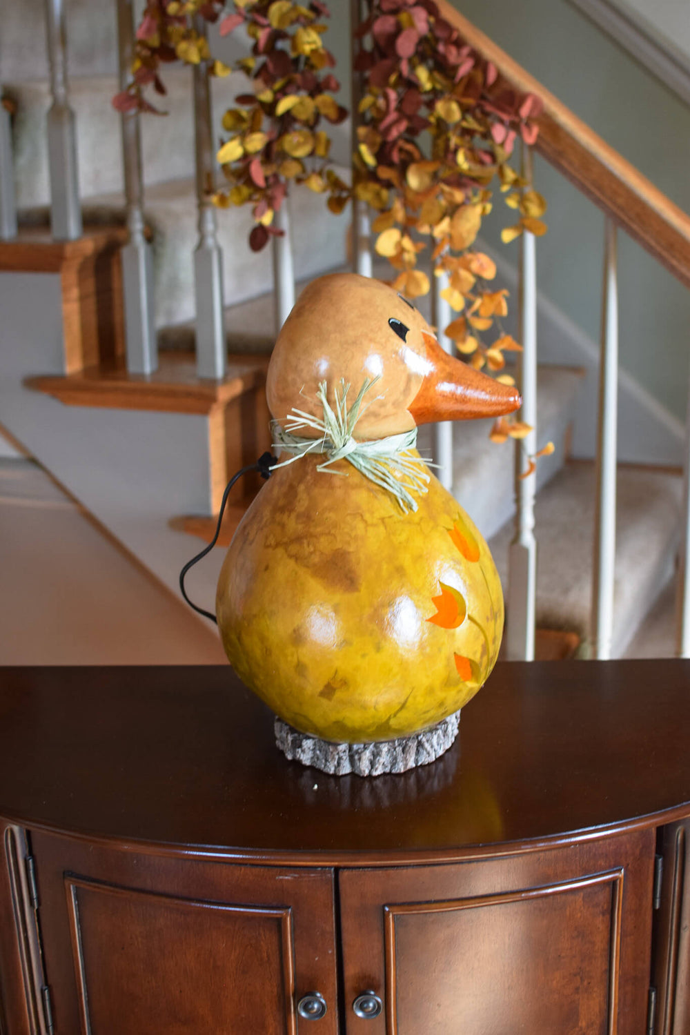 Dillard Duck Extra Large Lit Gourd Right Side View at Meadowbrooke Gourds. 