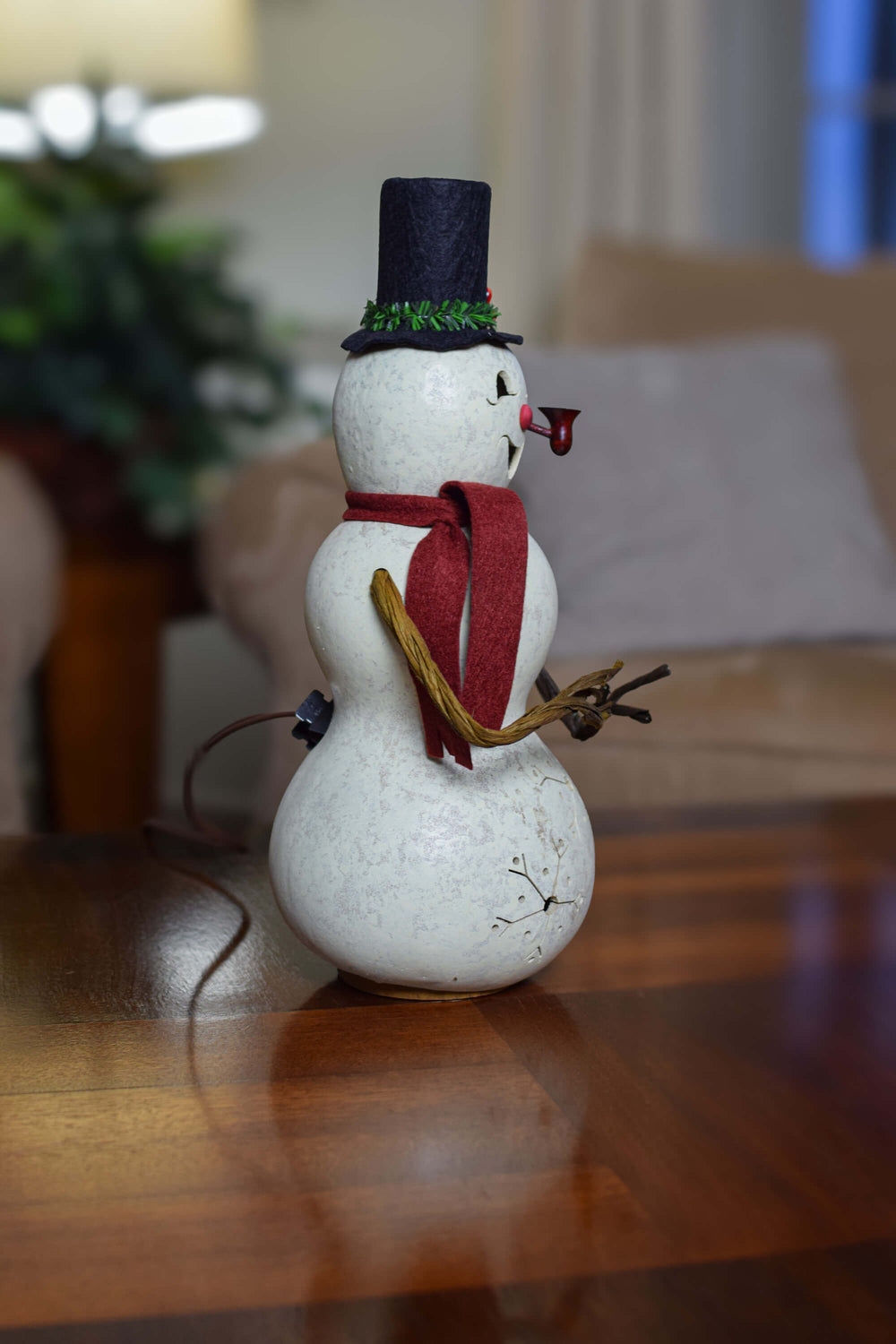 Blizzard Snowman  Gourd Medium Lit Side View