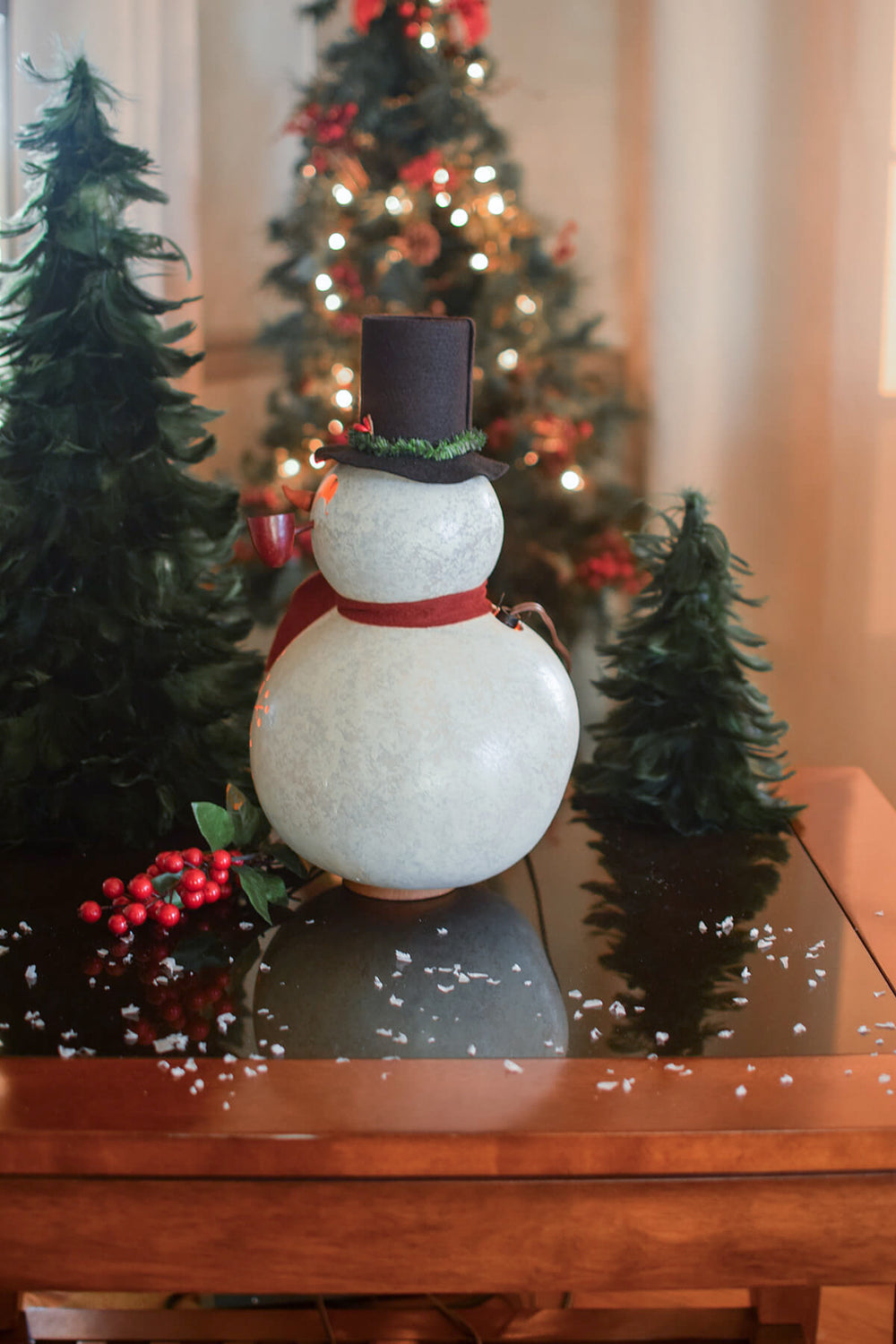 Blizzard Snowman Gourd Large Lit Back View