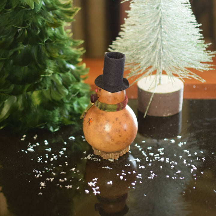 Flurry Miniature Snowman Gourd at Meadowbrooke Gourds. Left Side View