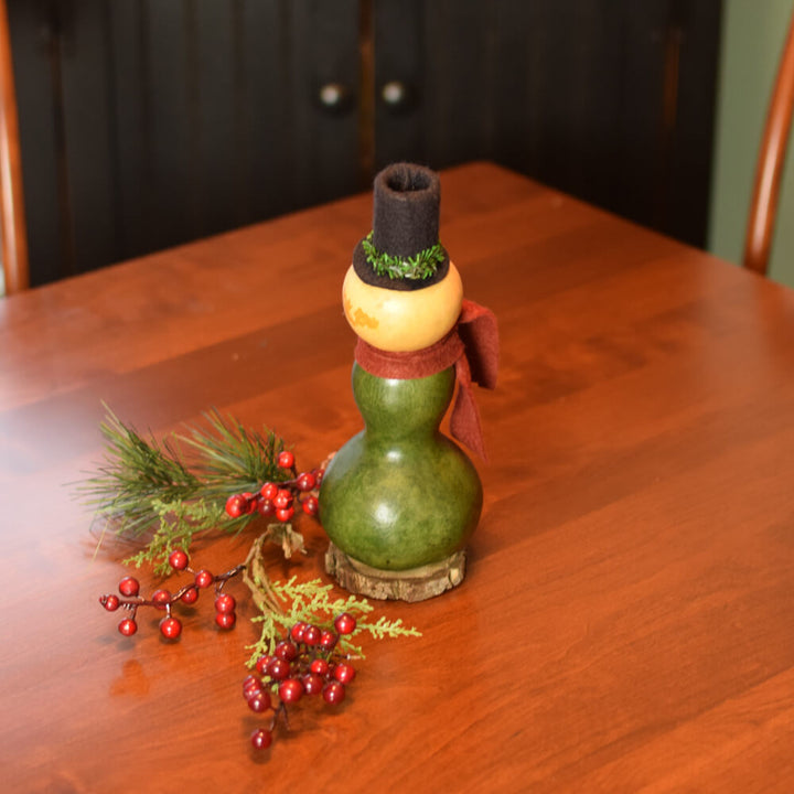 Miniature Pinewood Snowman Gourd from Meadowbrooke Gourds.  Back View