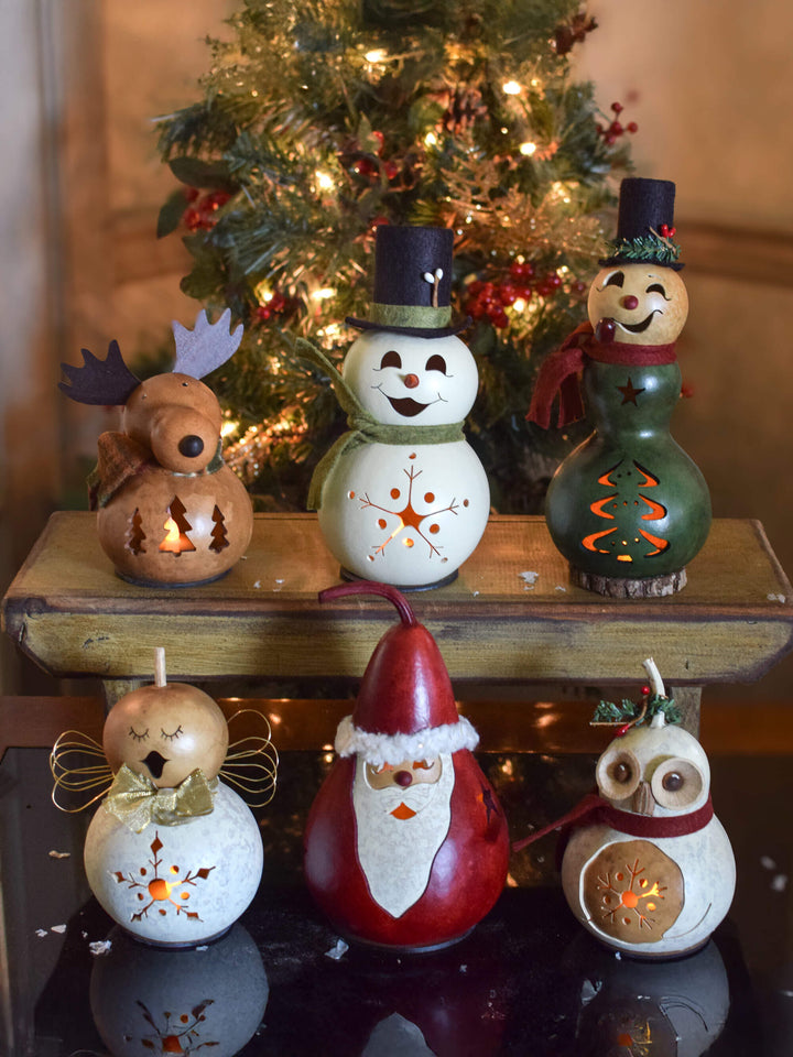 Winter themed miniature gourd designs by Meadowbrooke Gourds