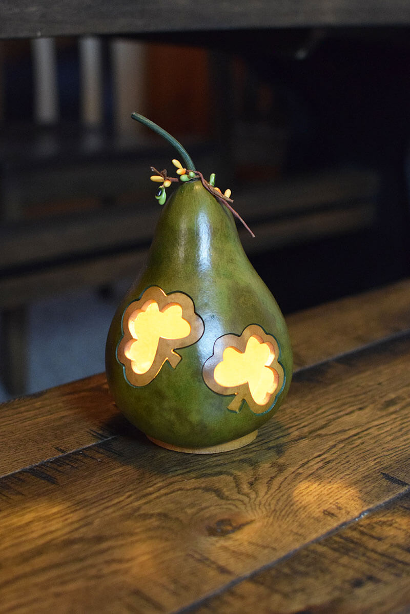 Lit two clover cut out gourd