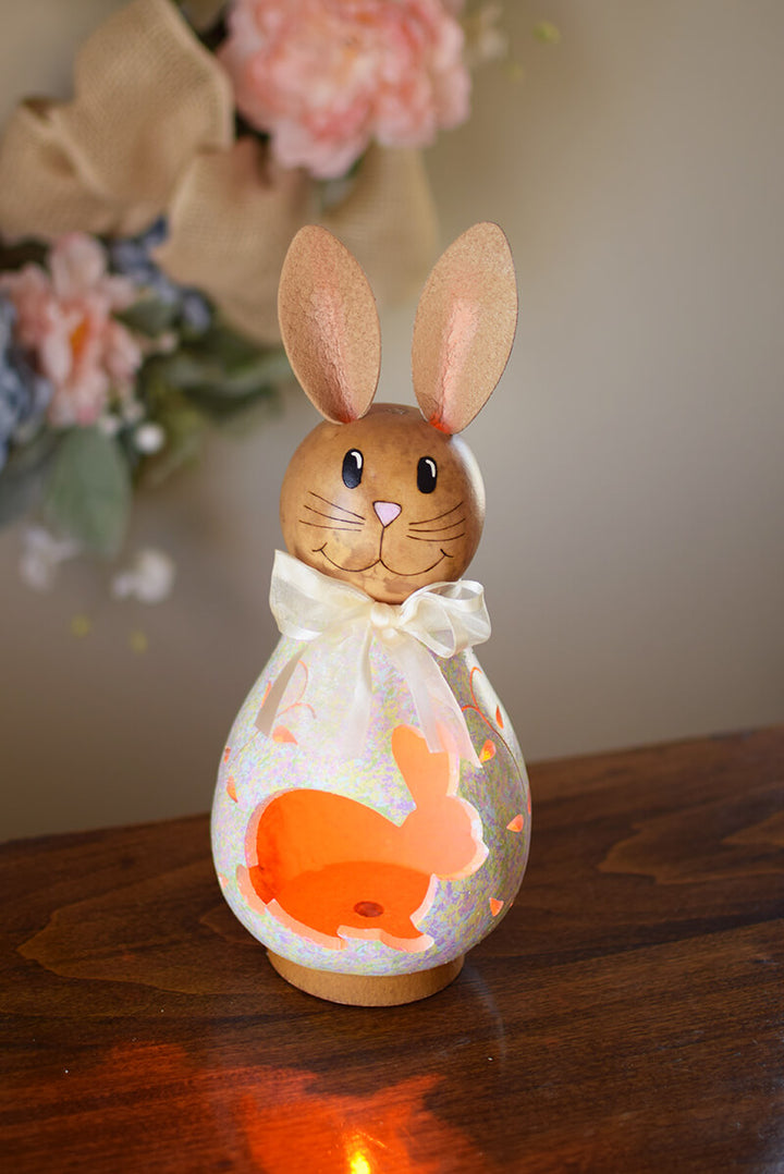 Paige the bunny small lit gourd  at Meadowbrooke Gourds